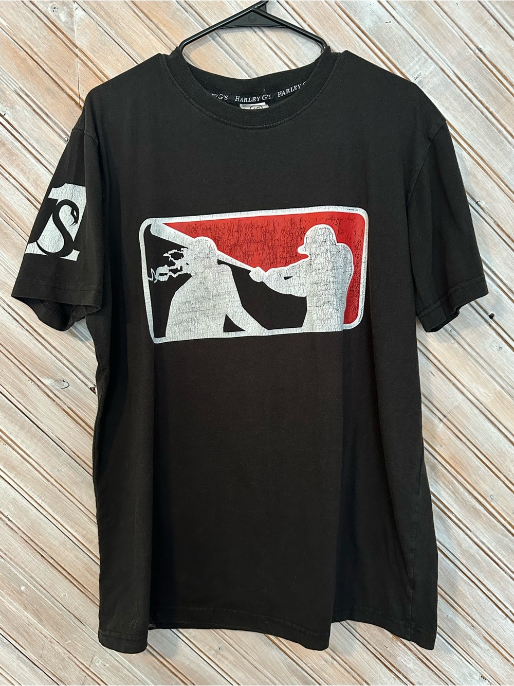 Harley G Baseball Bat Zombie Short Sleeve Tee with Red & White Splatter